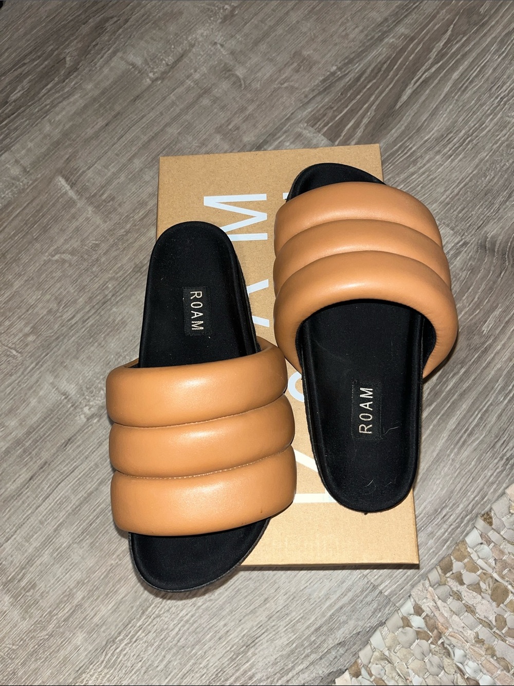 ROAM Tan Quilted Slide Sandals for Women